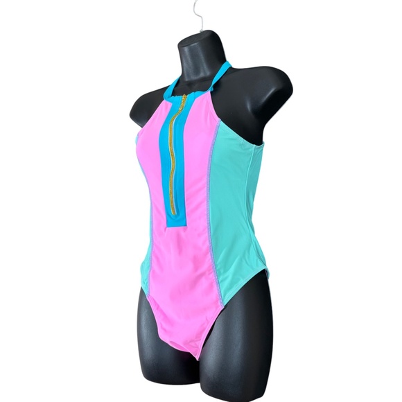 NWT Bikinx Pink & Green Front Zip One Piece Swimsuit Women's Size Small - Picture 10 of 17